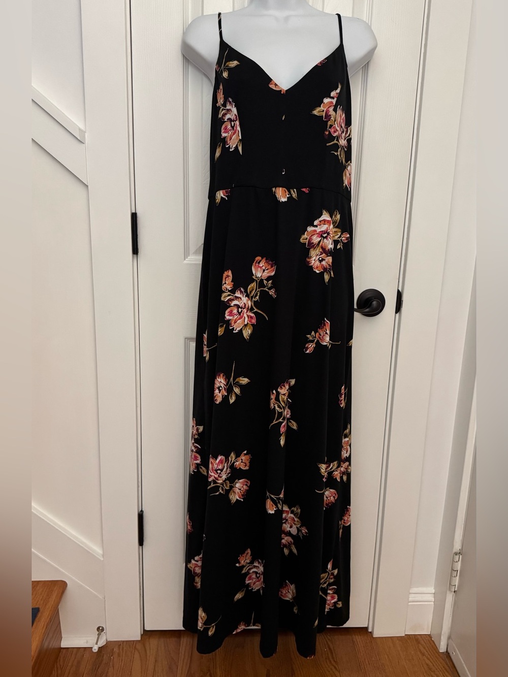 nine britton Black Floral Maxi Dress with Pink and Cream Blooms